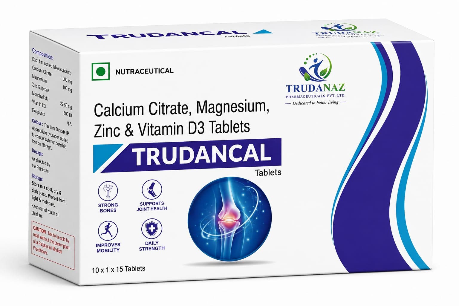 Trudancal — Calcium Citrate, Magnesium, Zinc & Vitamin D3 Tablets — strong bones, joint health, mobility & daily strength.